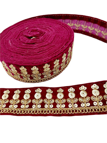 Velvet Floral Embroidered Sequins Trim Indian Sari Border, Sequin Trimming, Sequinned Lace